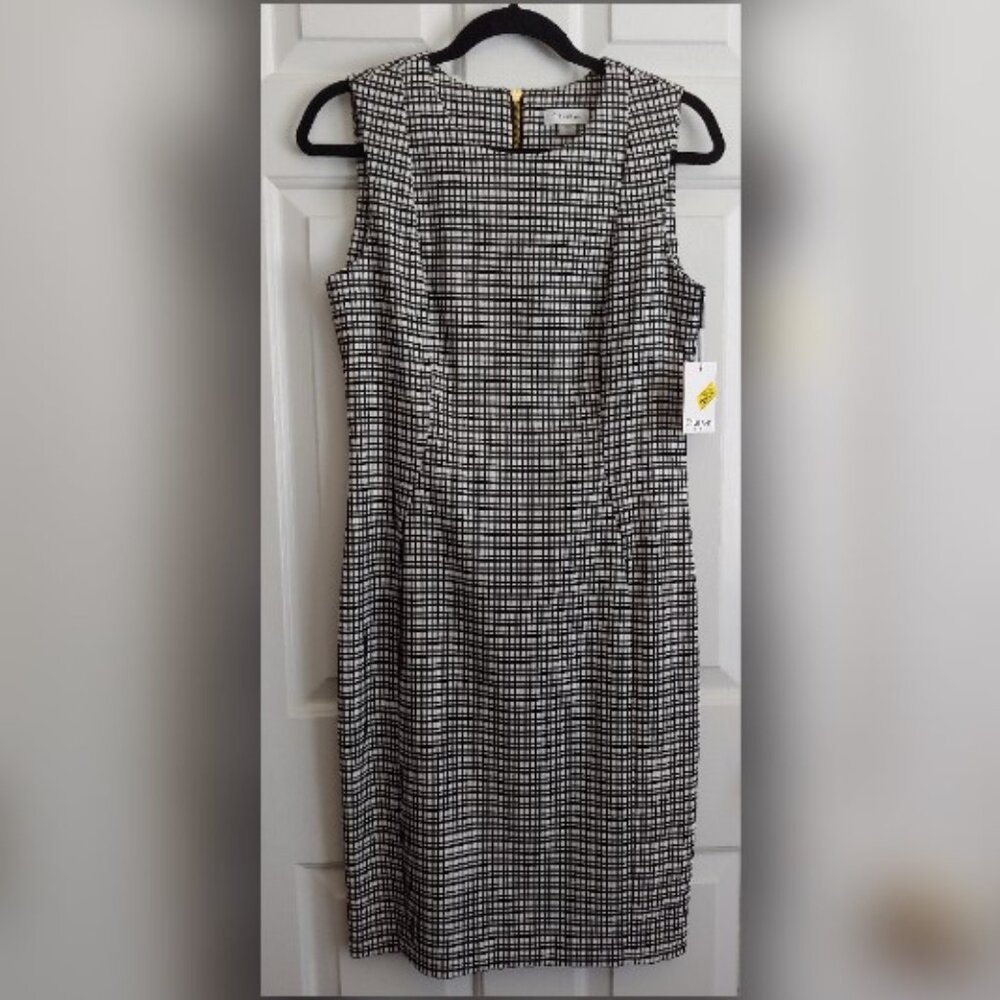 CALVIN KLEIN Gingham Sheath Dress Black & White Size 10 NWT